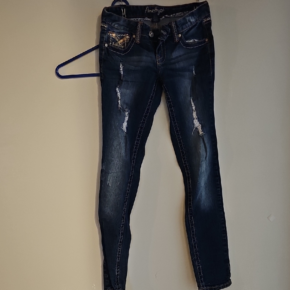 Amethyst Jeans Blue Skinny Distressed Denim